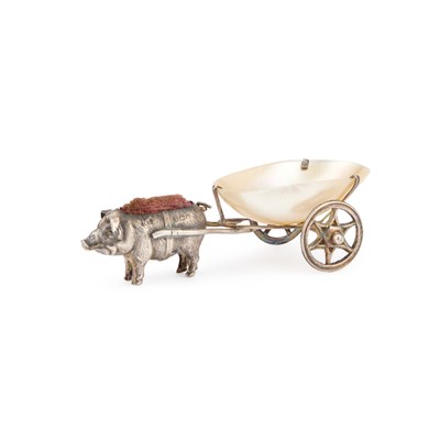 Lot 152 - AN EDWARDIAN SILVER AND MOTHER-OF-PEARL NOVELTY PINCUSHION