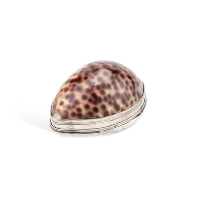 Lot 172 - A GEORGE IV SILVER-MOUNTED COWRIE SHELL SNUFF BOX