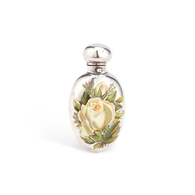 Lot 178 - A VICTORIAN SILVER AND ENAMELLED SCENT FLASK