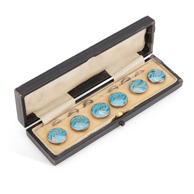 Lot 99 - A SET OF SIX EARLY 20TH CENTURY SILVER AND ENAMEL BUTTONS