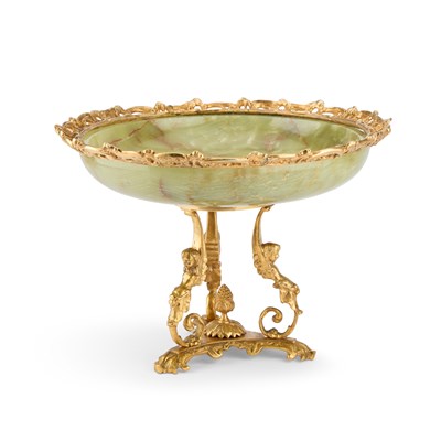 Lot 208 - A CONTINENTAL GILT-METAL AND GREEN ONYX CENTREPIECE