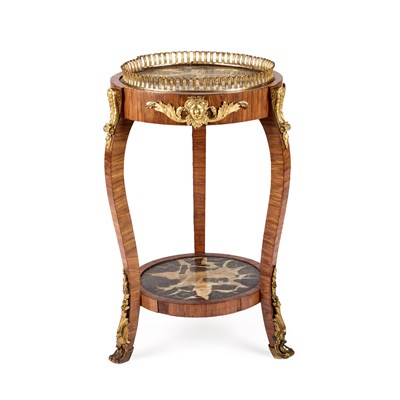 Lot 348 - A 19TH CENTURY ORMOLU-MOUNTED ROSEWOOD AND POLISHED SEPTARIAN NODULE MARBLE OCCASIONAL TABLE