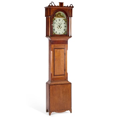 Lot 996 - A 19TH CENTURY OAK AND MAHOGANY EIGHT-DAY LONGCASE CLOCK