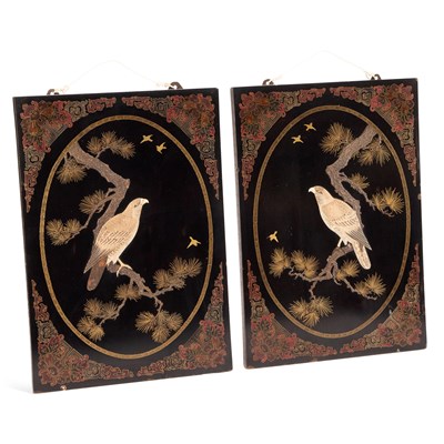 Lot 185 - A PAIR OF JAPANESE LACQUER PANELS