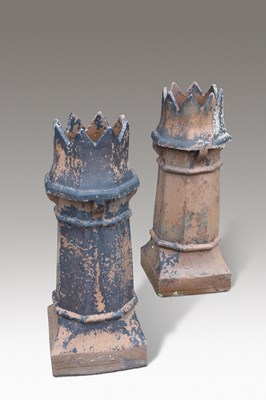 Lot 382 - A PAIR OF VICTORIAN CROWN TOP TERRACOTTA CHIMNEY POTS