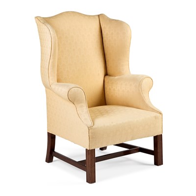 Lot 318 - A GEORGE III STYLE MAHOGANY WING-BACK ARMCHAIR