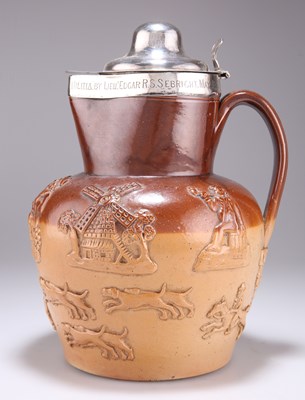 Lot 1237 - A GEORGE III SILVER-MOUNTED STONEWARE CIDER JUG