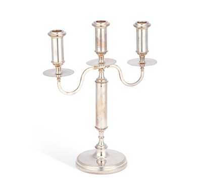Lot 327 - AN ELIZABETH II SILVER THREE-LIGHT CANDELABRA