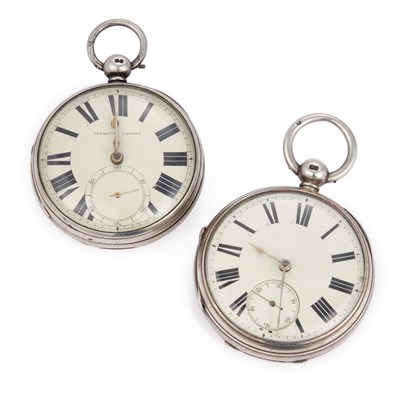 Lot 620 - TWO OPEN FACED SILVER POCKET WATCHES