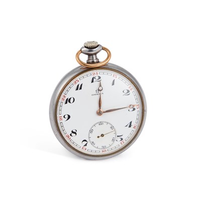 Lot 606 - AN OMEGA OPEN FACED POCKET WATCH