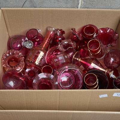 Lot 12 - A BOX OF RUBY AND CRANBERRY GLASS