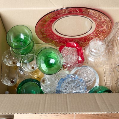 Lot 40 - A BOX OF GLASS PAPERWEIGHTS AND A BOX OF GLASS