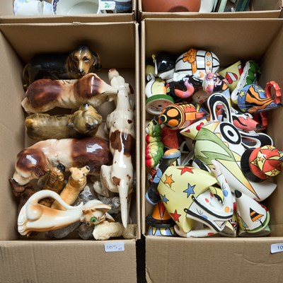 Lot 105 - A BOX OF LORNA BAILEY POTTERY AND A BOX OF ANIMAL MODELS