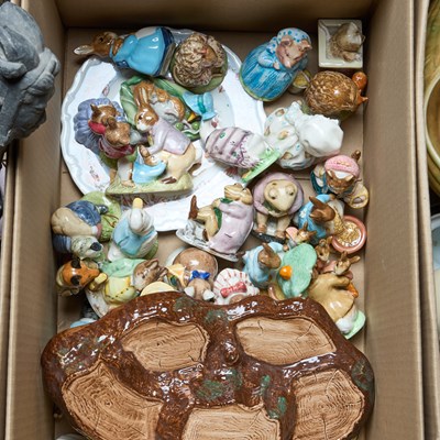 Lot 109 - A BOX OF ROYAL DOULTON BUNNYKINS, BESWICK BEATRIX POTTER FIGURES, ETC.