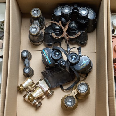 Lot 143 - A BOX OF OPERA GLASSES, BINOCULARS, ETC.