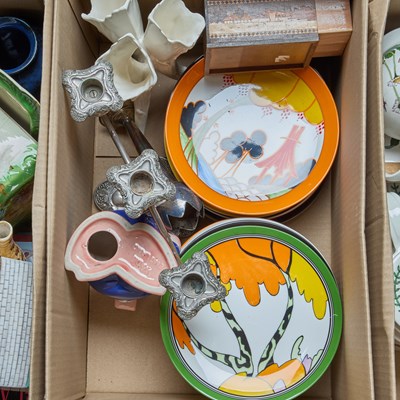 Lot 145 - A BOX OF WEDGWOOD CLARICE CLIFF PLATES, ETC.