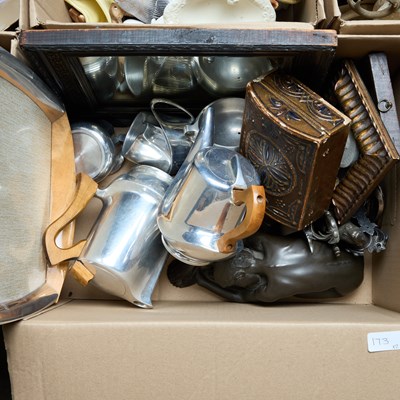 Lot 173 - TWO BOXES INCLUDING LEGRAS VASE, PICQUOT TEA SERVICE, ETC.