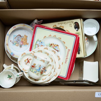 Lot 176 - A BOX OF ROYAL DOULTON BUNNYKINS AND OTHER NURSERY WARES