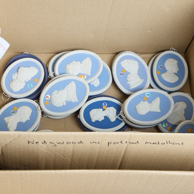 Lot 185 - A BOX OF WEDGWOOD BLUE JASPERWARE PORTRAIT MEDALLIONS