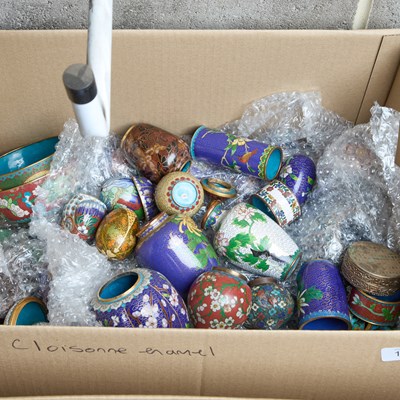 Lot 193 - A BOX OF CLOISONNE ENAMEL ARTICLES