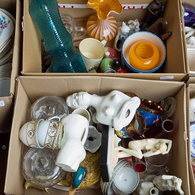 Lot 199 - THREE BOXES INCLUDING GLASS, CHINA, ETC.