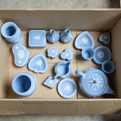 Lot 209 - A BOX OF WEDGWOOD BLUE JASPERWARE