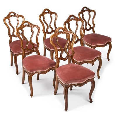 Lot 307 - A SET OF SIX VICTORIAN WALNUT DRAWING ROOM CHAIRS