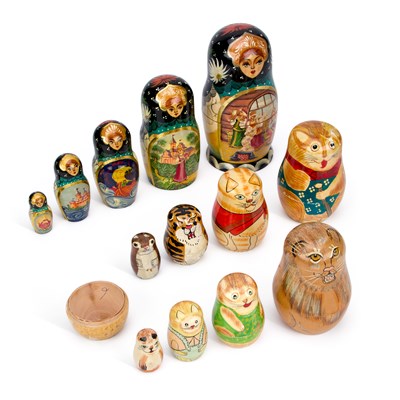 Lot 790 - THREE SETS OF VINTAGE RUSSIAN NESTING DOLLS