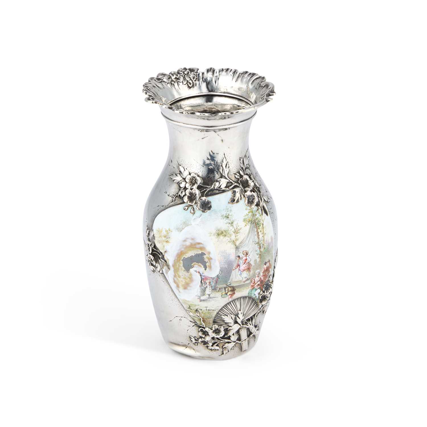 Lot A TIFFANY & CO SILVER AND ENAMEL VASE