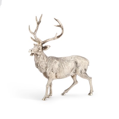 Lot AN ITALIAN CAST SILVER MODEL OF A STAG