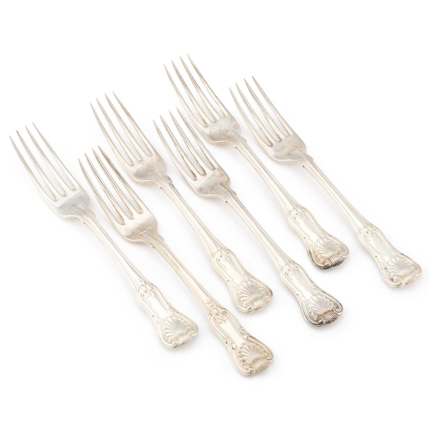 Lot A SET OF SIX GEORGE III SILVER TABLE FORKS