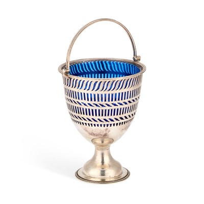 Lot A LARGE VICTORIAN SILVER SWING-HANDLE SUGAR BASKET