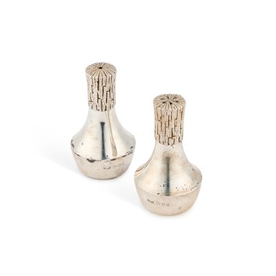 Lot A PAIR OF ELIZABETH II SILVER SALT AND PEPPER POTS