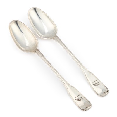 Lot A PAIR OF 18TH CENTURY FRENCH SILVER GRAVY SPOONS