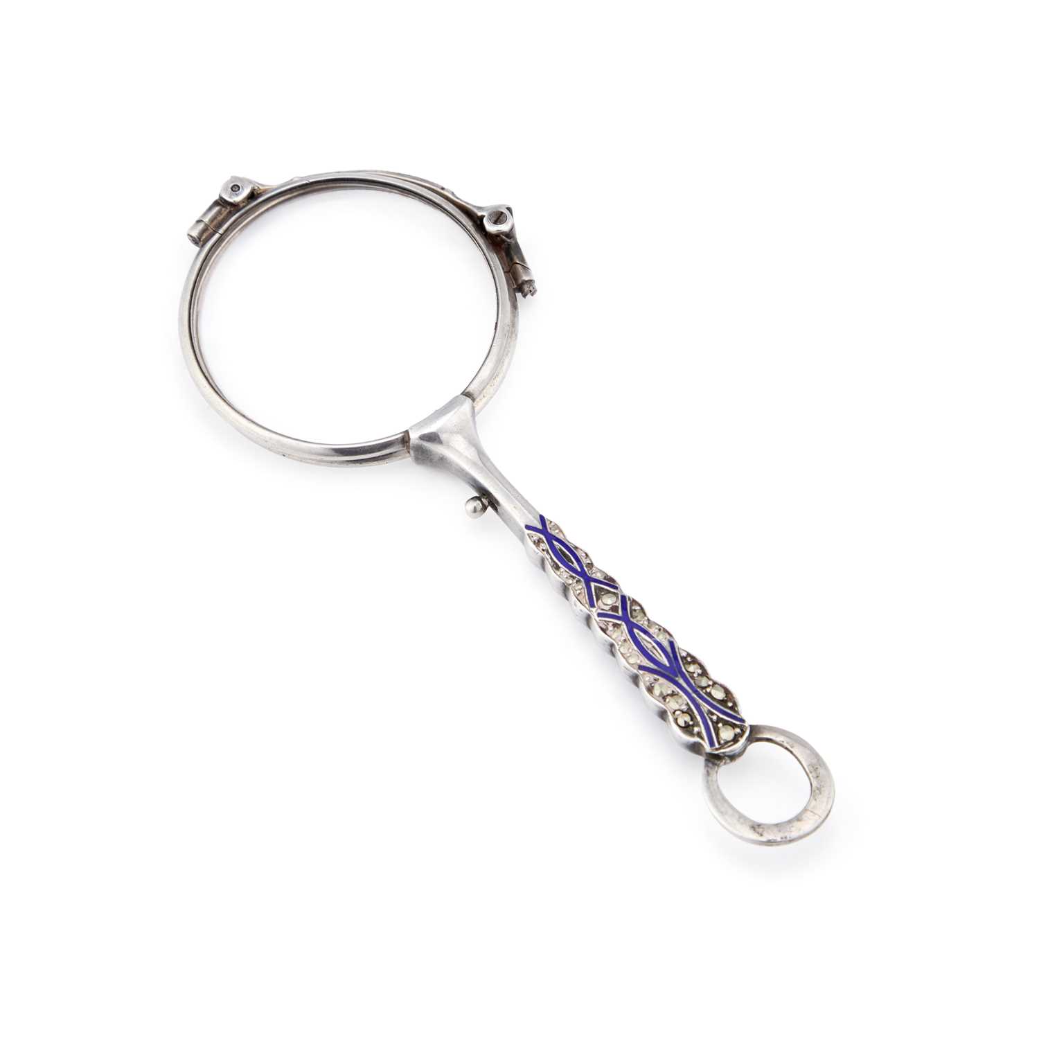 Lot AN EARLY 20TH CENTURY SILVER AND ENAMEL LORGNETTE