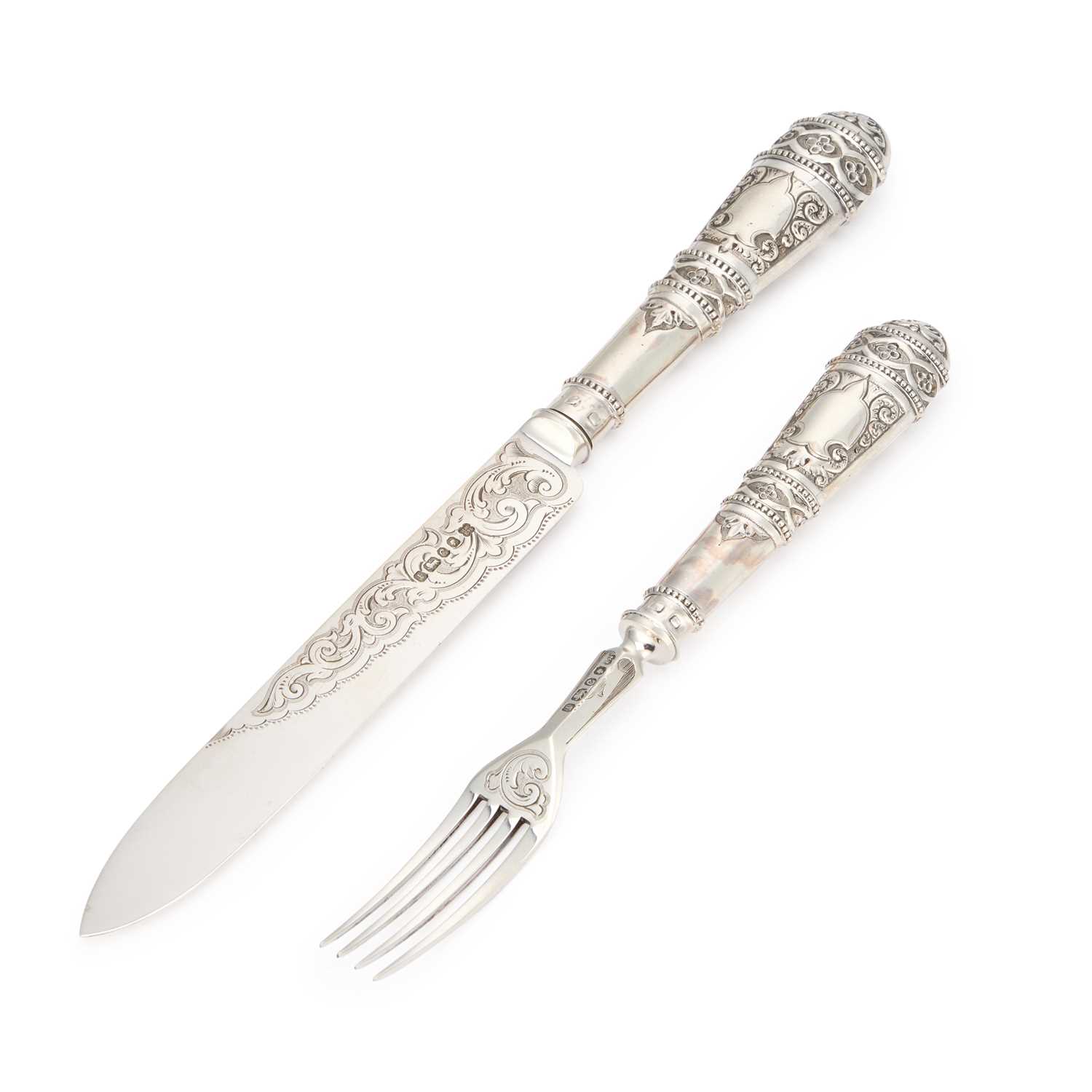 Lot A VICTORIAN SILVER SERVING KNIFE AND FORK