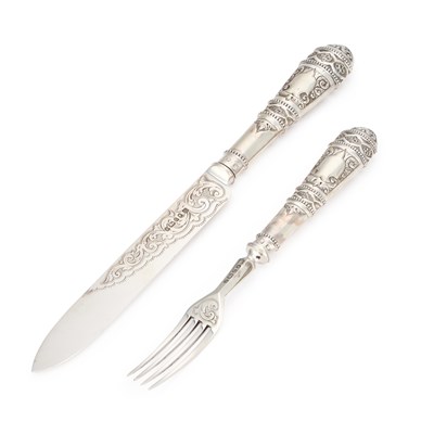 Lot A VICTORIAN SILVER SERVING KNIFE AND FORK