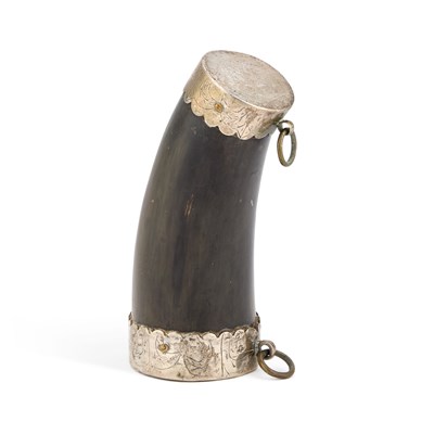 Lot AN UNUSUAL SILVER-MOUNTED HORN BEAKER