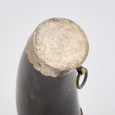 Lot 330 - AN UNUSUAL SILVER-MOUNTED HORN BEAKER