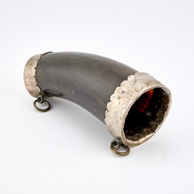 Lot 330 - AN UNUSUAL SILVER-MOUNTED HORN BEAKER