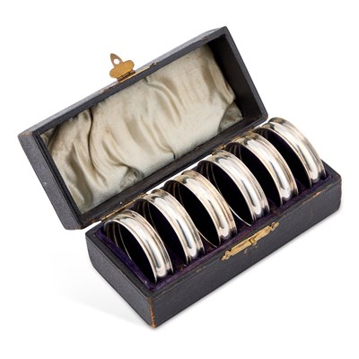 Lot A SET OF SIX VICTORIAN SILVER NAPKIN RINGS