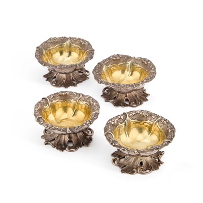 Lot A SET OF FOUR EARLY VICTORIAN SILVER SALTS
