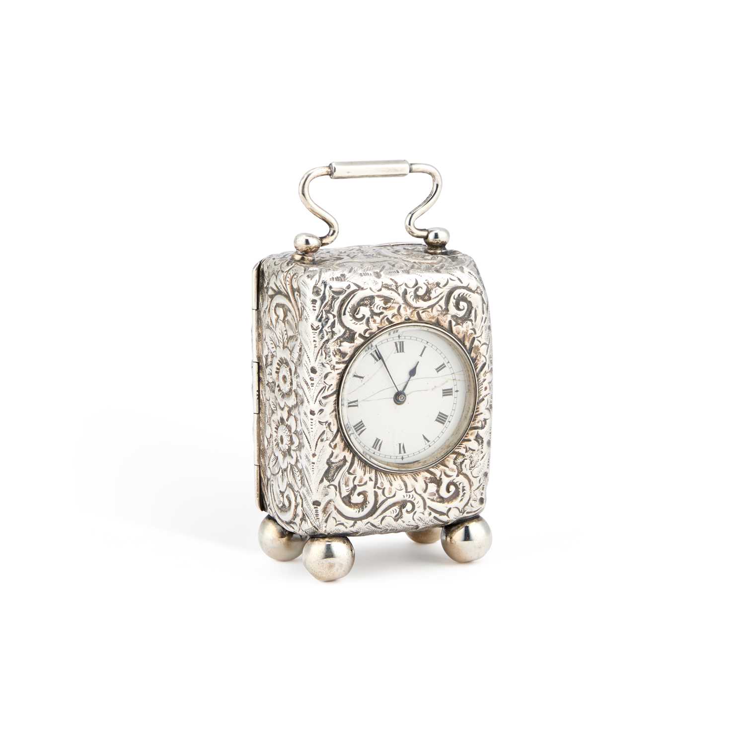 Lot 494 - A LATE VICTORIAN SILVER CARRIAGE CLOCK