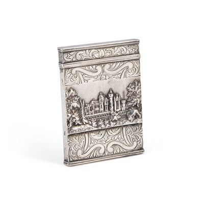 Lot AN EARLY VICTORIAN SILVER CASTLE-TOP CARD CASE