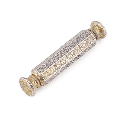 Lot A 19TH CENTURY INDIAN SILVER-GILT DOUBLE-ENDED SCENT BOTTLE