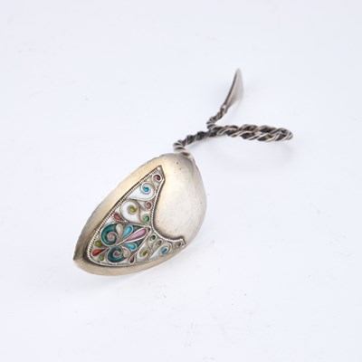 Lot 307 - A NORWEGIAN SILVER AND PLIQUE-À-JOUR ENAMEL SPOON
