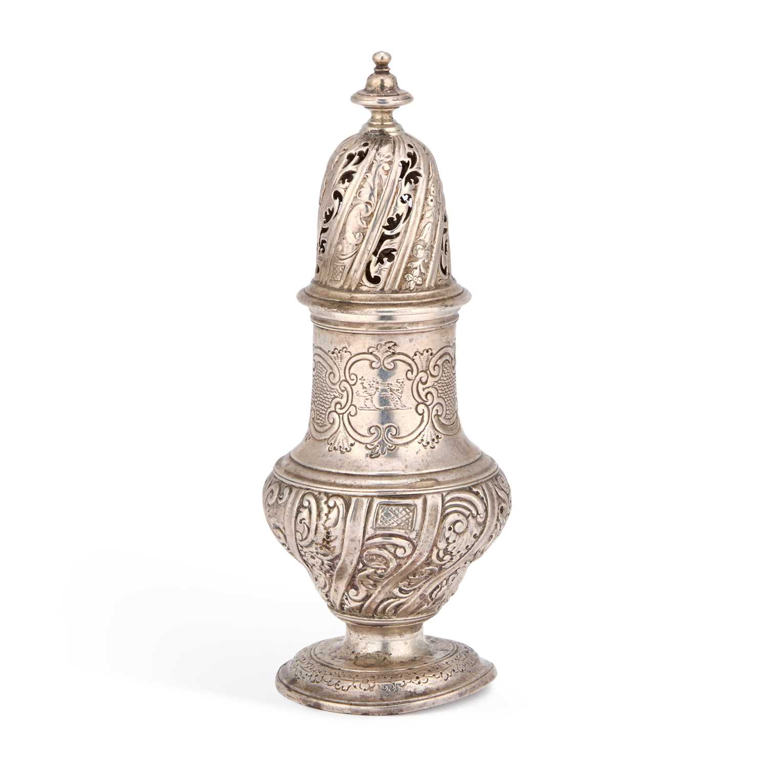 Lot 570 - A GEORGE II SILVER CASTER