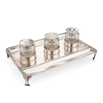 Lot A LARGE GEORGE III SILVER INKSTAND