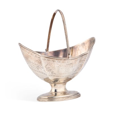 Lot A GEORGE III SILVER SWING-HANDLE SUGAR BASKET