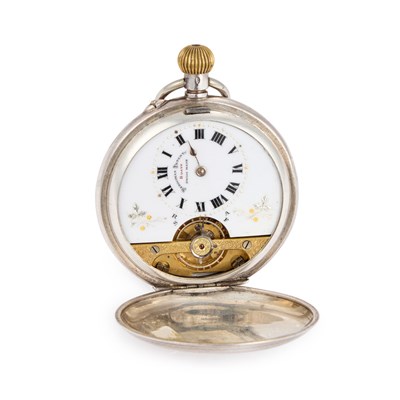 Lot 600 - A SILVER HEBDOMAS 8 DAY POCKET WATCH